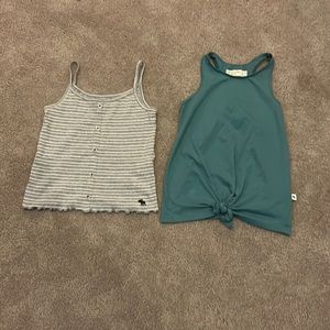 2 Abercrombie tank tops one spaghetti strap white and gray stripes